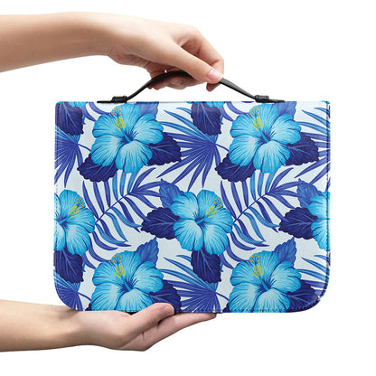 Blue Hibiscus Tropical Pattern Print Leather Bible Cover