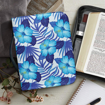 Blue Hibiscus Tropical Pattern Print Leather Bible Cover
