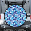 Blue Hibiscus Tropical Pattern Print Leather Spare Tire Cover