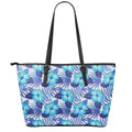Blue Hibiscus Tropical Pattern Print Leather Tote Bag With Zipper