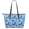 Blue Hibiscus Tropical Pattern Print Leather Tote Bag