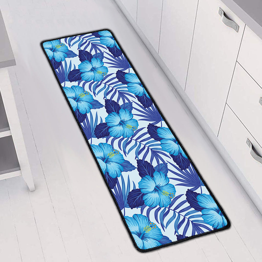 Blue Hibiscus Tropical Pattern Print Long Kitchen Mat