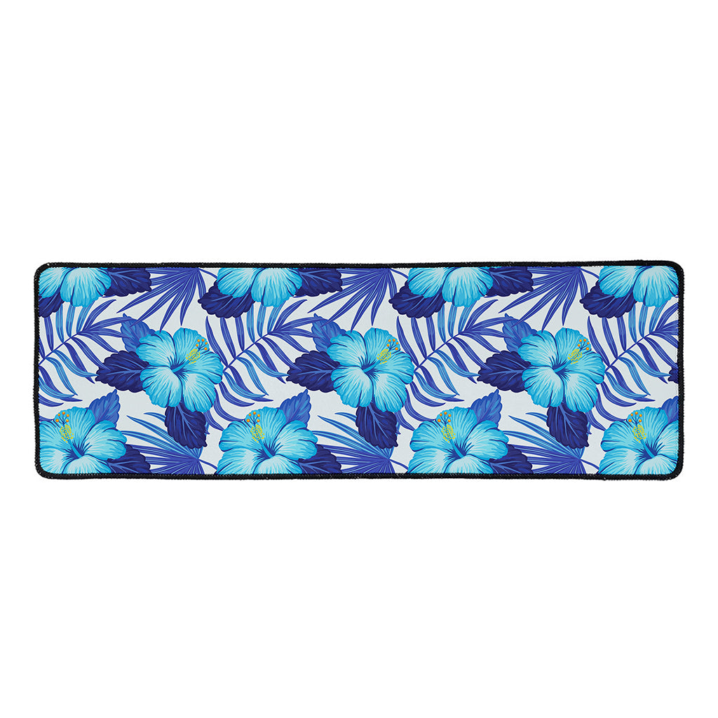 Blue Hibiscus Tropical Pattern Print Long Kitchen Mat