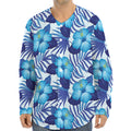 Blue Hibiscus Tropical Pattern Print Long Sleeve Baseball Jersey