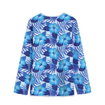 Blue Hibiscus Tropical Pattern Print Long Sleeve Short Coat