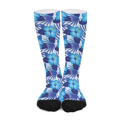 Blue Hibiscus Tropical Pattern Print Long Socks