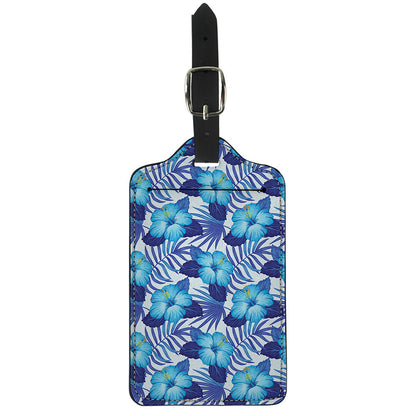 Blue Hibiscus Tropical Pattern Print Luggage Tag