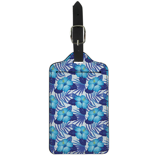 Blue Hibiscus Tropical Pattern Print Luggage Tag