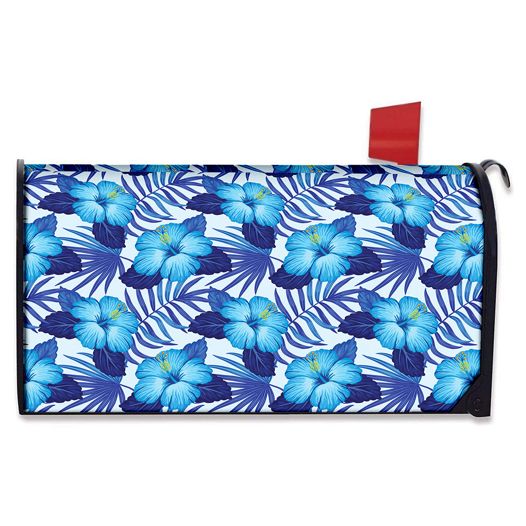 Blue Hibiscus Tropical Pattern Print Mailbox Cover