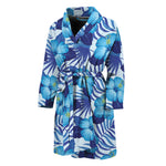 Blue Hibiscus Tropical Pattern Print Men's Bathrobe