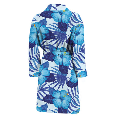 Blue Hibiscus Tropical Pattern Print Men's Bathrobe