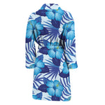 Blue Hibiscus Tropical Pattern Print Men's Bathrobe