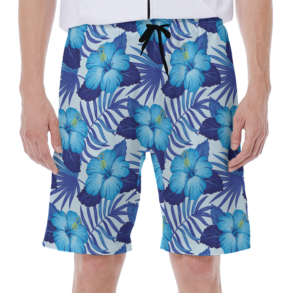 Blue Hibiscus Tropical Pattern Print Men's Beach Shorts