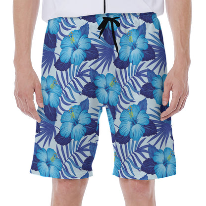 Blue Hibiscus Tropical Pattern Print Men's Beach Shorts