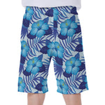 Blue Hibiscus Tropical Pattern Print Men's Beach Shorts
