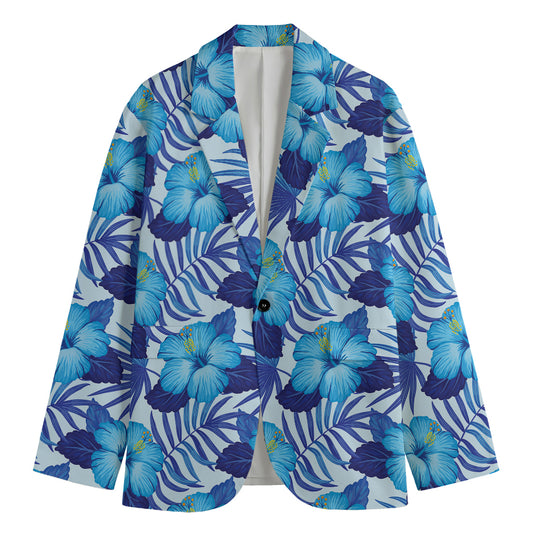 Blue Hibiscus Tropical Pattern Print Men's Blazer