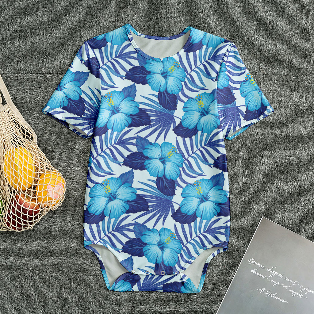 Blue Hibiscus Tropical Pattern Print Men's Bodysuit