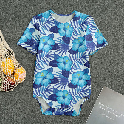 Blue Hibiscus Tropical Pattern Print Men's Bodysuit