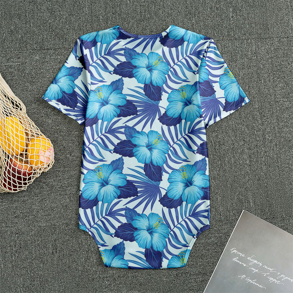 Blue Hibiscus Tropical Pattern Print Men's Bodysuit