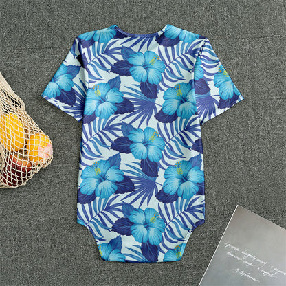Blue Hibiscus Tropical Pattern Print Men's Bodysuit