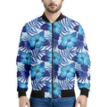 Blue Hibiscus Tropical Pattern Print Men's Bomber Jacket