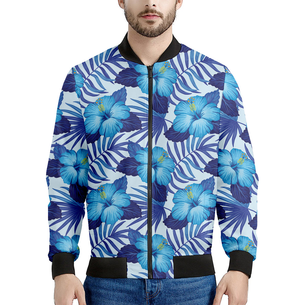 Blue Hibiscus Tropical Pattern Print Men's Bomber Jacket