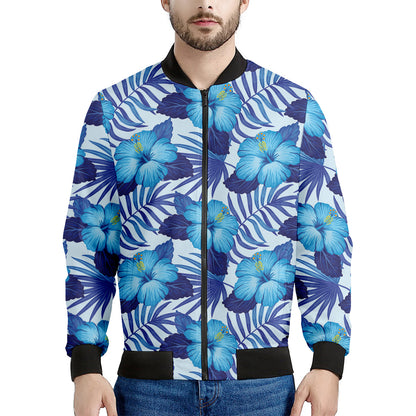 Blue Hibiscus Tropical Pattern Print Men's Bomber Jacket