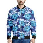 Blue Hibiscus Tropical Pattern Print Men's Bomber Jacket