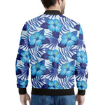 Blue Hibiscus Tropical Pattern Print Men's Bomber Jacket