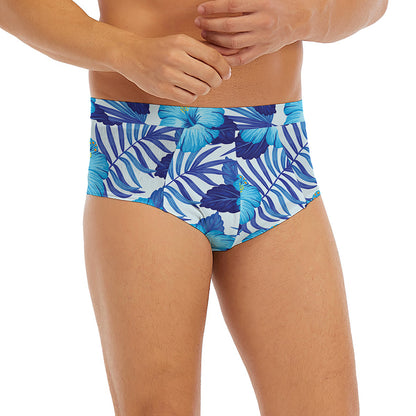 Blue Hibiscus Tropical Pattern Print Men's Briefs
