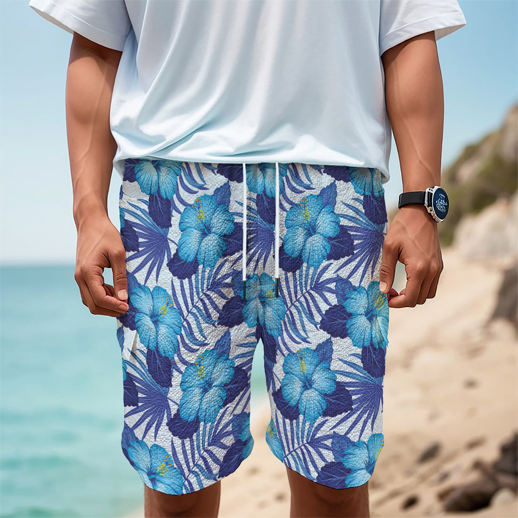 Blue Hibiscus Tropical Pattern Print Men's Cargo Shorts