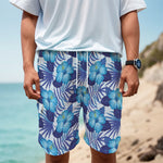 Blue Hibiscus Tropical Pattern Print Men's Cargo Shorts