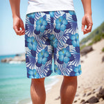 Blue Hibiscus Tropical Pattern Print Men's Cargo Shorts