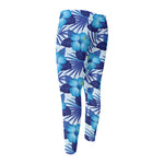 Blue Hibiscus Tropical Pattern Print Men's Compression Pants