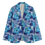 Blue Hibiscus Tropical Pattern Print Men's Cotton Blazer