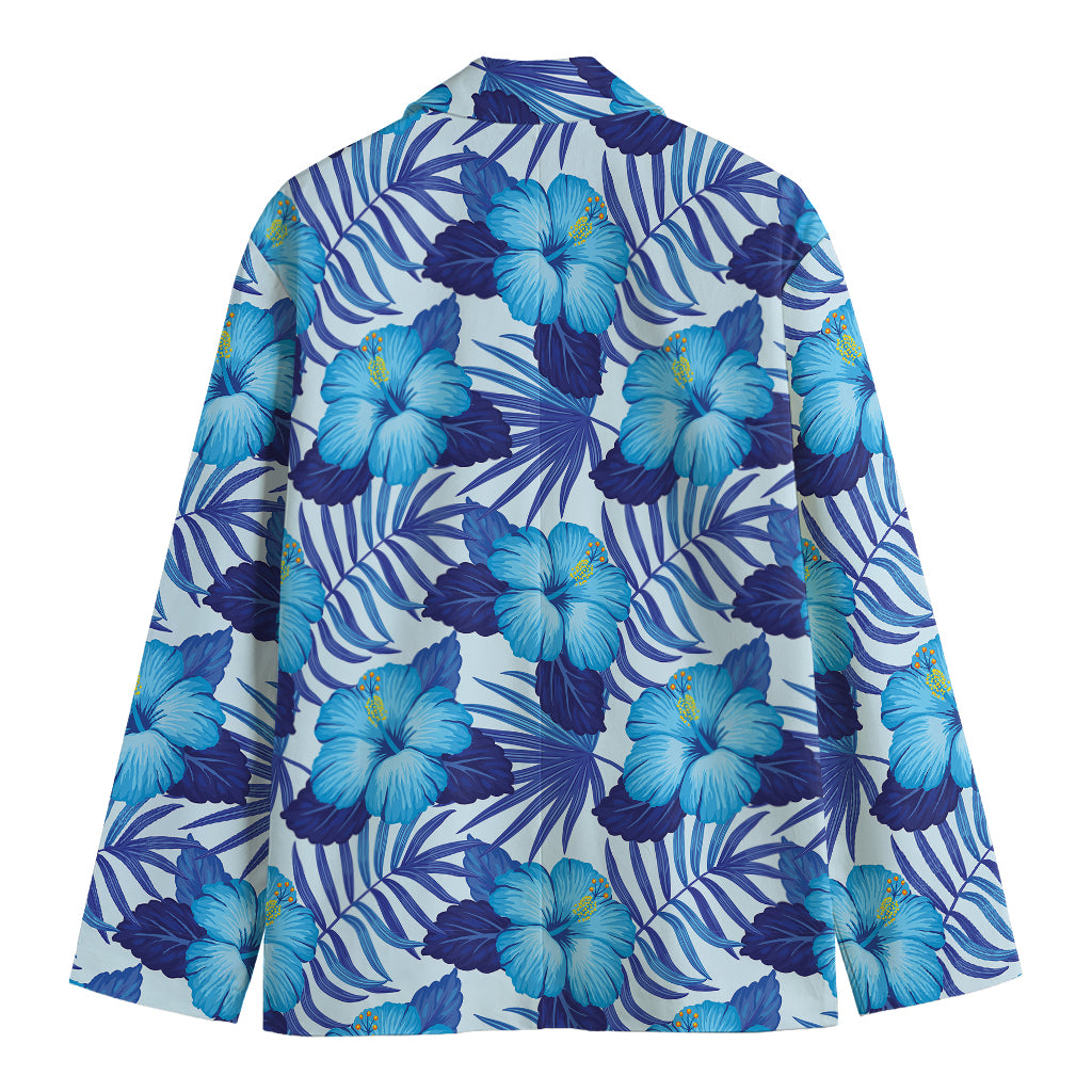 Blue Hibiscus Tropical Pattern Print Men's Cotton Blazer