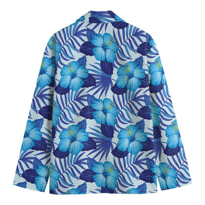 Blue Hibiscus Tropical Pattern Print Men's Cotton Blazer