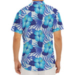 Blue Hibiscus Tropical Pattern Print Men's Deep V-Neck Shirt