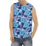Blue Hibiscus Tropical Pattern Print Men's Fitness Tank Top