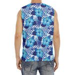 Blue Hibiscus Tropical Pattern Print Men's Fitness Tank Top