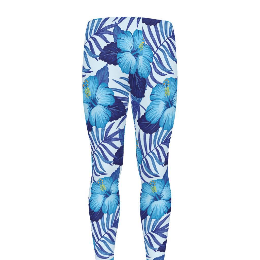 Blue Hibiscus Tropical Pattern Print Men's leggings