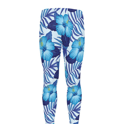 Blue Hibiscus Tropical Pattern Print Men's leggings