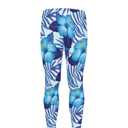Blue Hibiscus Tropical Pattern Print Men's leggings