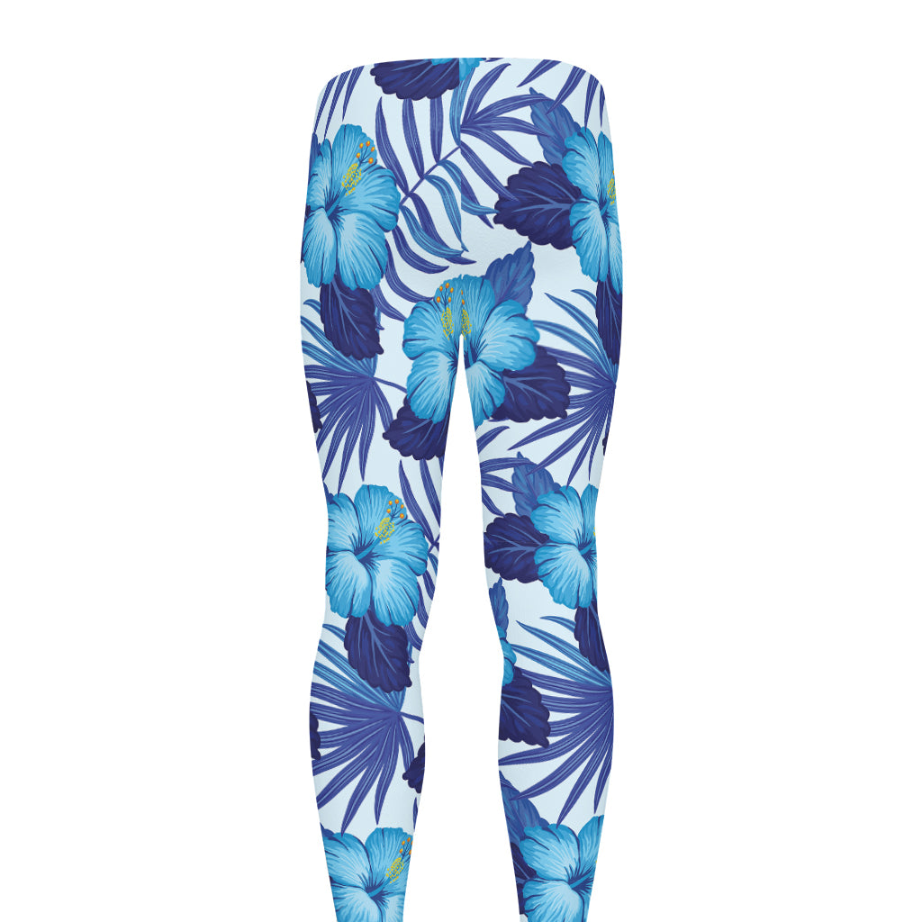Blue Hibiscus Tropical Pattern Print Men's leggings