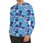 Blue Hibiscus Tropical Pattern Print Men's Long Sleeve Rash Guard