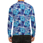 Blue Hibiscus Tropical Pattern Print Men's Long Sleeve Rash Guard