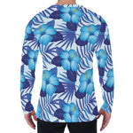 Blue Hibiscus Tropical Pattern Print Men's Long Sleeve T-Shirt