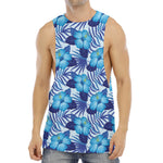 Blue Hibiscus Tropical Pattern Print Men's Muscle Tank Top