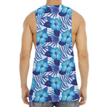 Blue Hibiscus Tropical Pattern Print Men's Muscle Tank Top