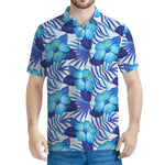Blue Hibiscus Tropical Pattern Print Men's Polo Shirt